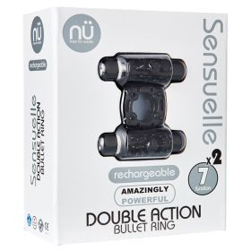 Sensuelle 7 Function Rechargeable Double Action Bullet Ring - Black