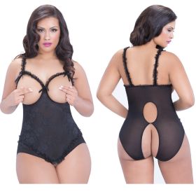 Open Cup Crotchless Teddy - Queen Size - Black