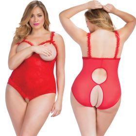Open Cup Crotchless Teddy - Queen Size - Red