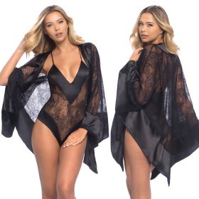 All Over Lace Handkerchief Robe With Wide Satin Edges - Black - One Size